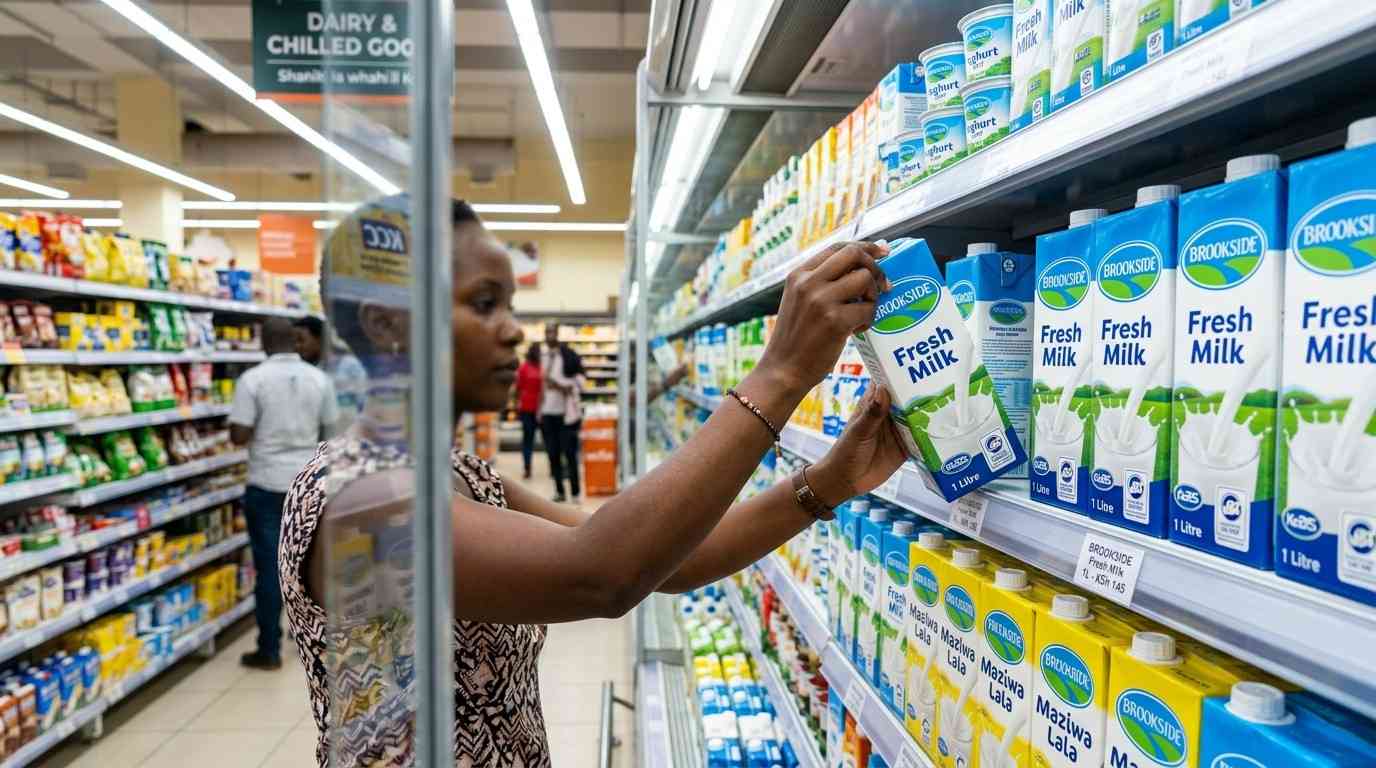 Brookside Dairy products on a supermarket shelf in Nairobi Kenya