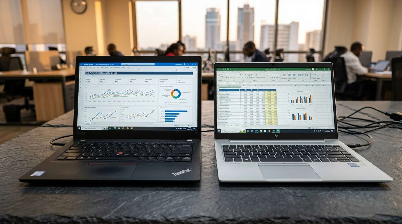 Lenovo ThinkPad and HP EliteBook side by side — best business laptops for online work Kenya 2026