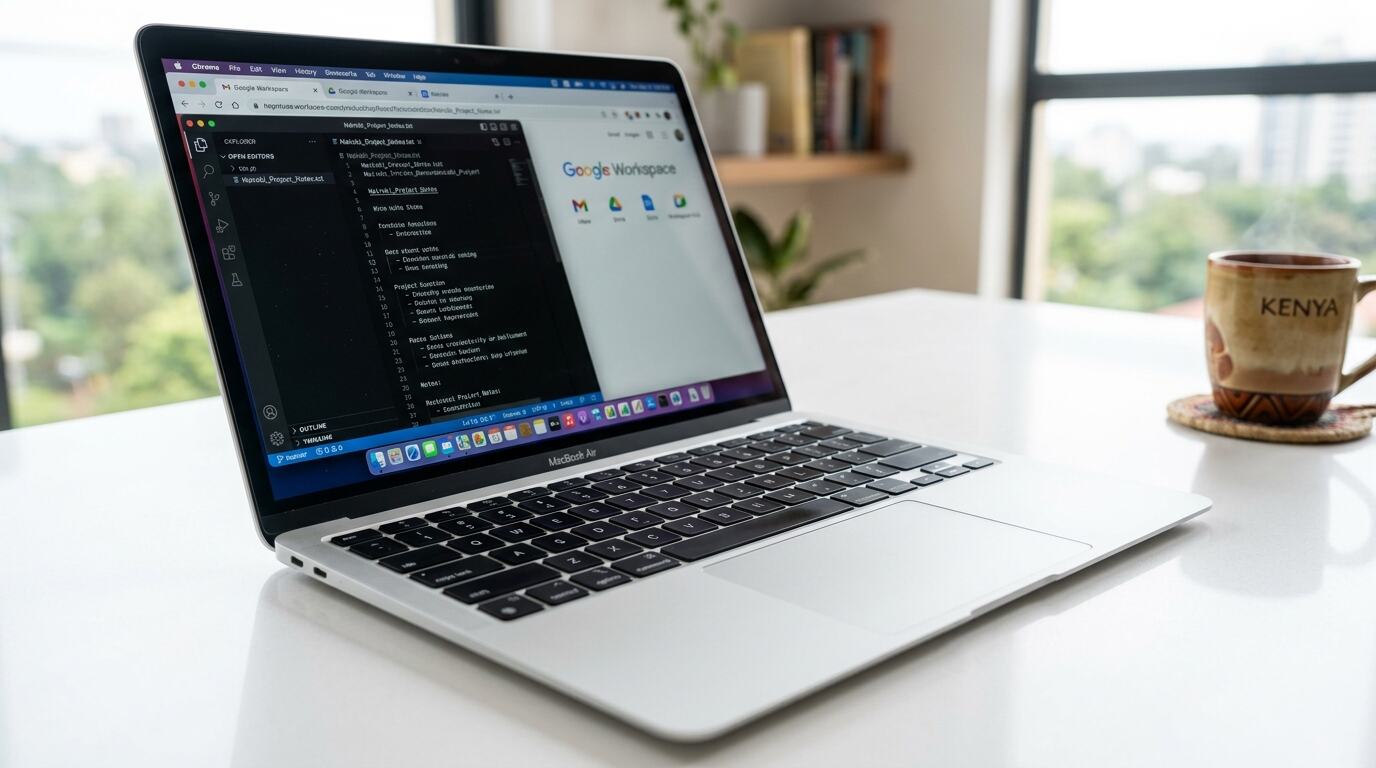 MacBook Air M1 open on a clean desk — best laptop for remote work in Nairobi Kenya