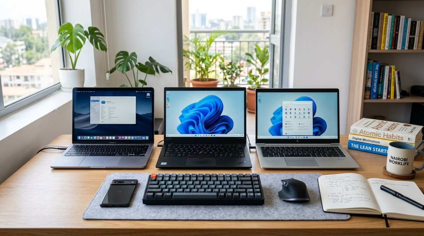 Best laptops for students in Kenya displayed on a desk