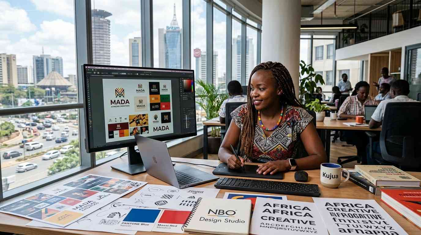 Graphic designer working on laptop in Nairobi
