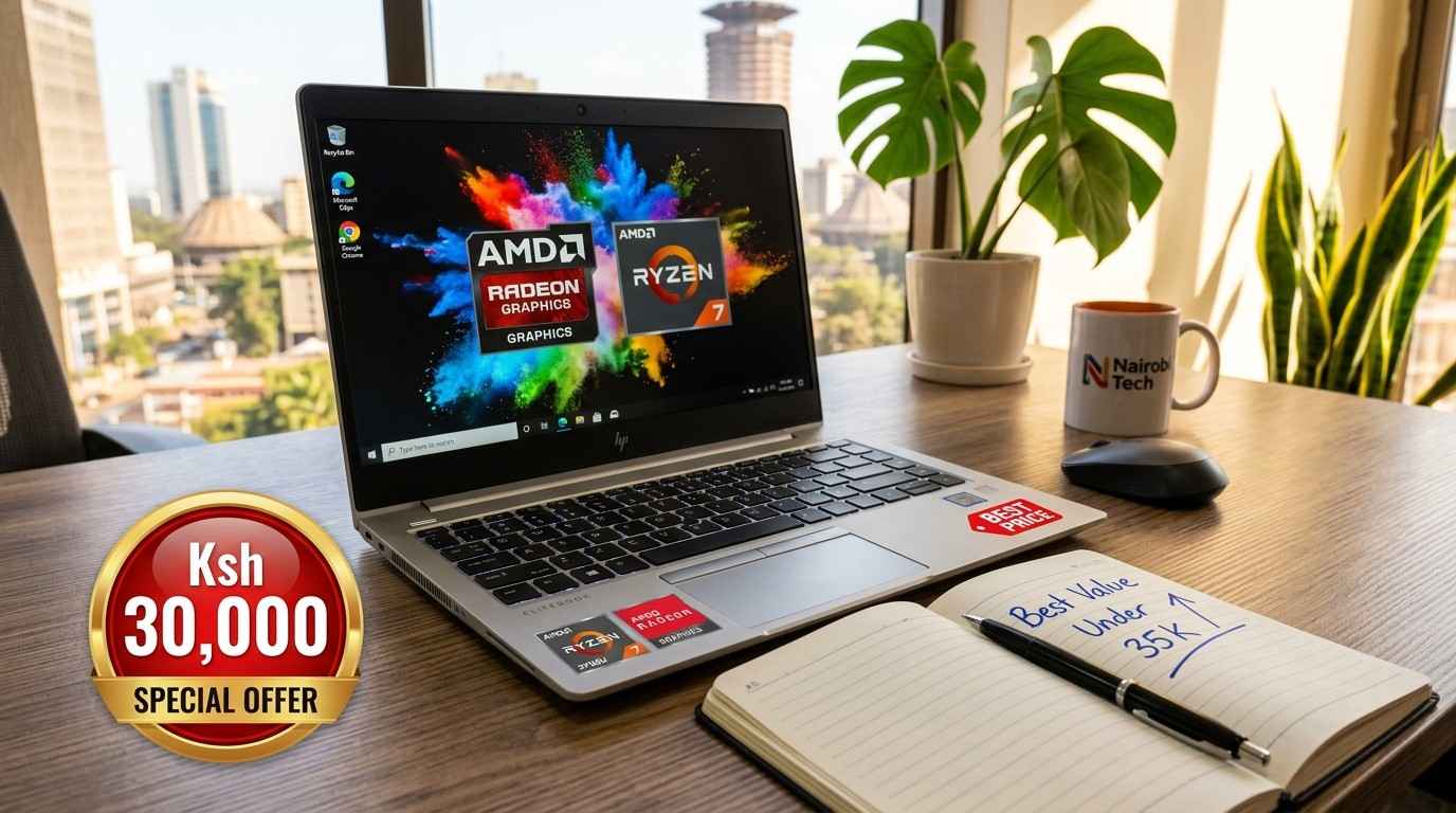Affordable Ryzen 7 laptop under Ksh 35,000 in Kenya on a desk
