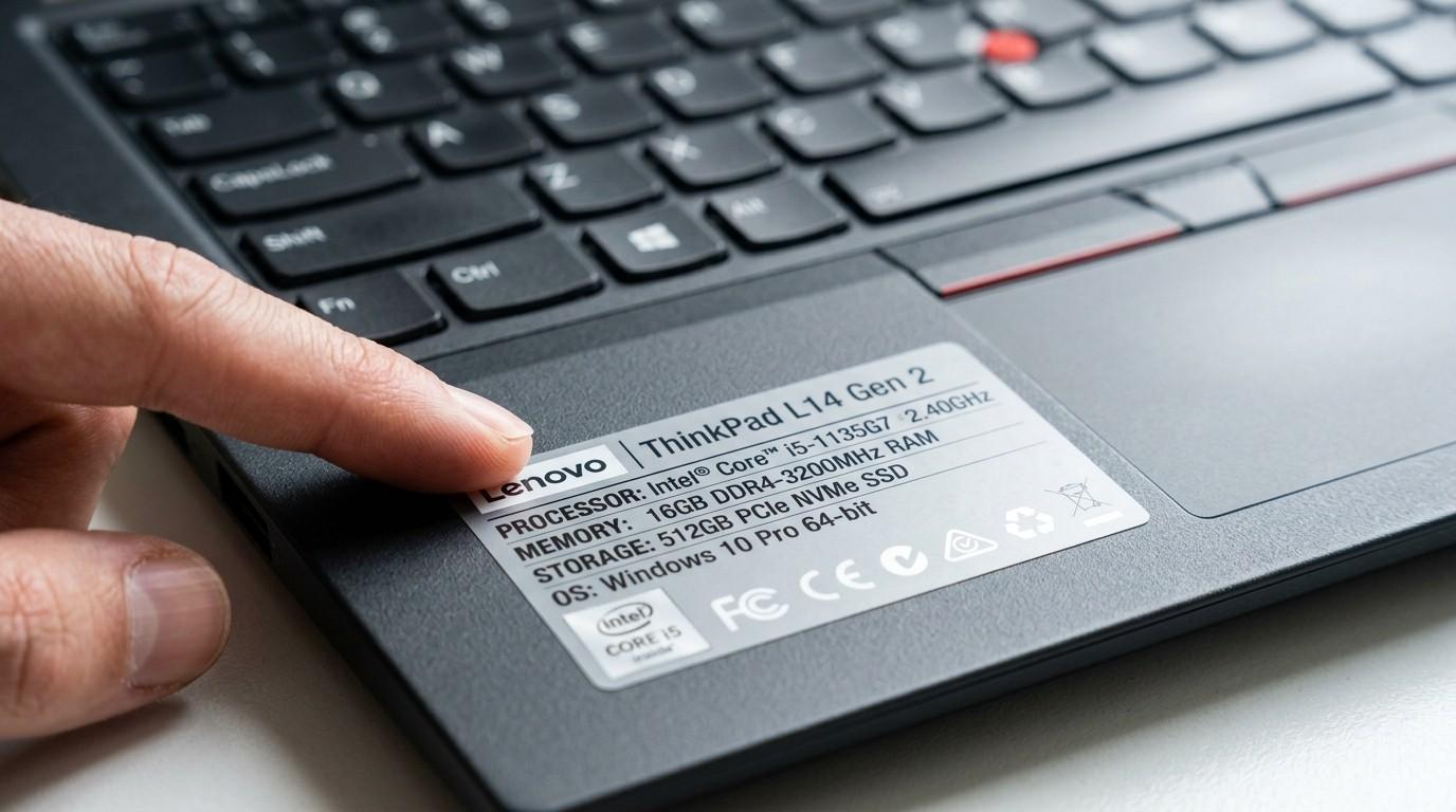 Laptop spec sheet and processor badge close-up, Kenya buyer's guide