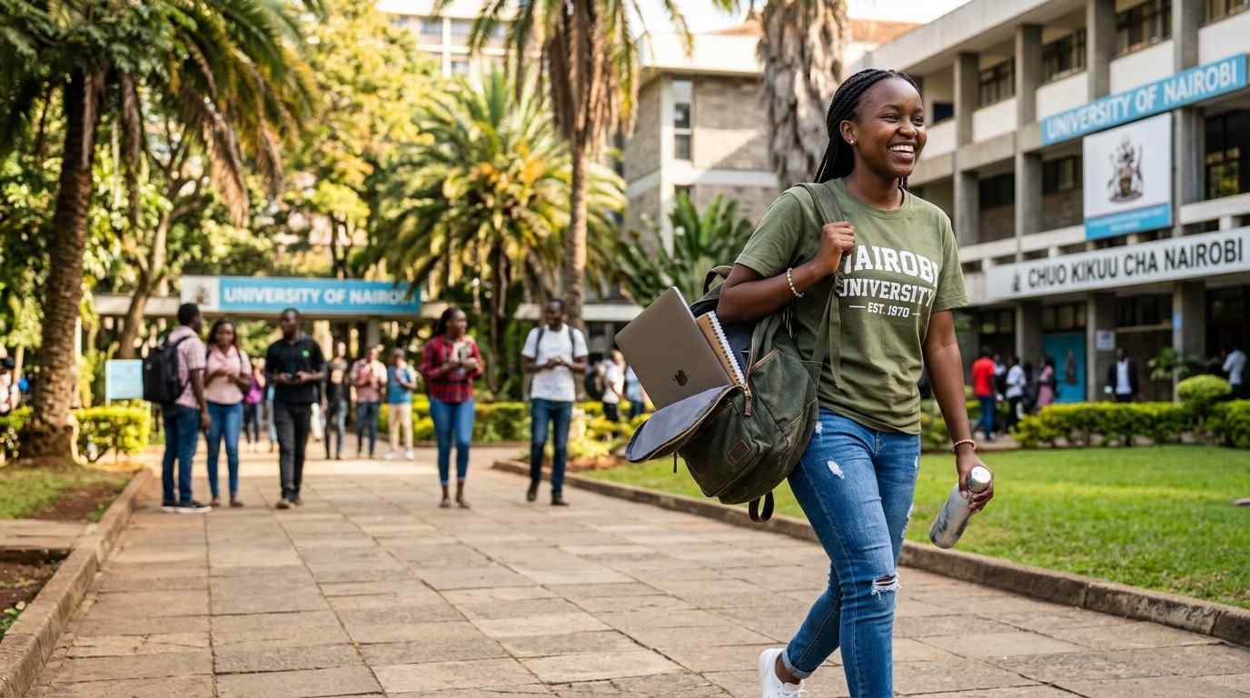 Student carrying a light 13-inch laptop in a backpack in Nairobi