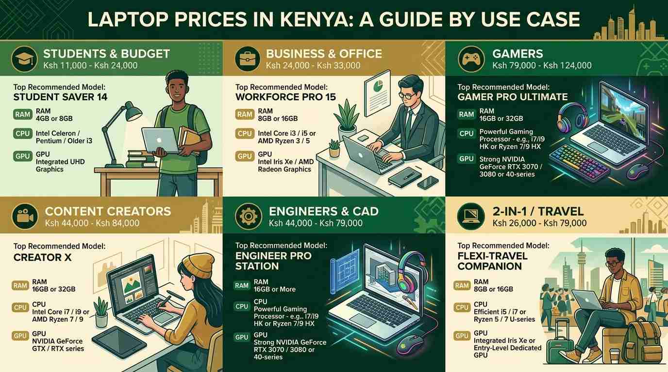 Best Laptop Prices in Kenya by Use Case: 100+ Laptops